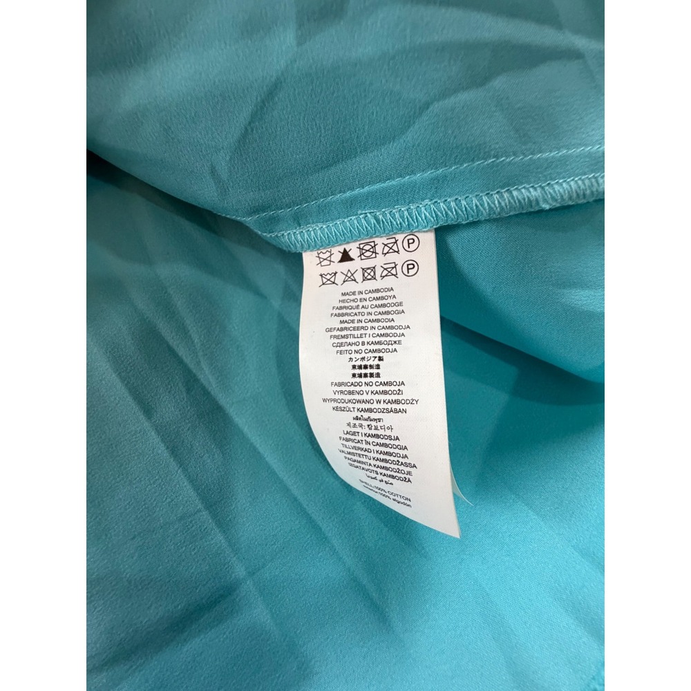 Michael Kors Turquoise Metallic Silver Palm Cold Shoulder Smocked Dress 2X - Picture 7 of 10